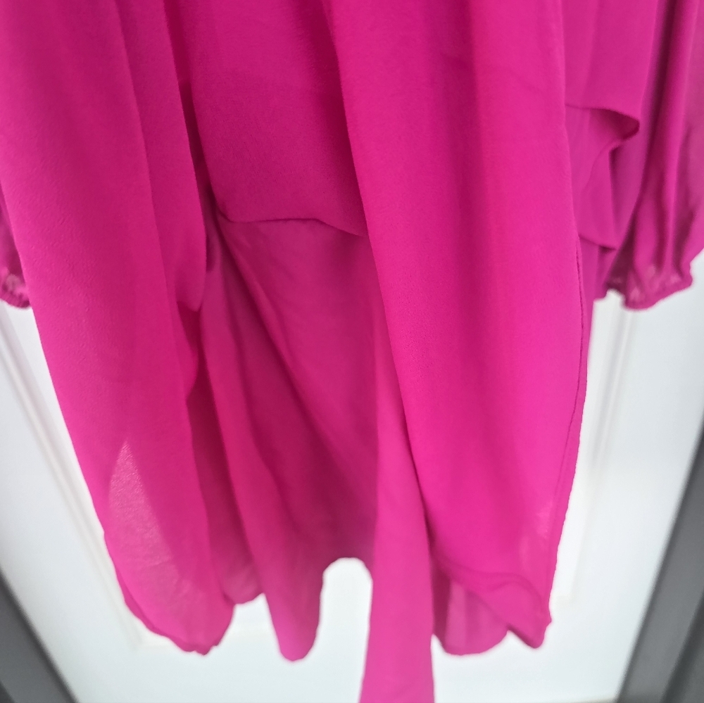 $109 Jessica Howard Shift Dress Sz 16 Plus Tiered Pink Chiffon Long Sleeves Date - Picture 10 of 16